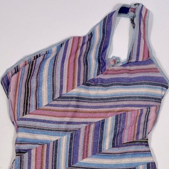 NEW BECCA Purple/Blue South Coast Printed Metallic Asymmetrical One-Piece Size M - Picture 6 of 11